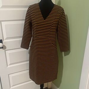 Boden Black and Brown Striped Long Sleeve Dress